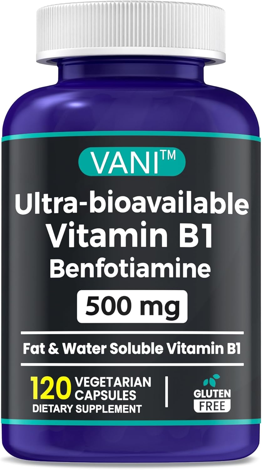 VANI 2 in 1 Enhanced Formula: Vitamin B1 with Benfotiamine 500mg - Fat Soluble Supplement - 120 Capsules
