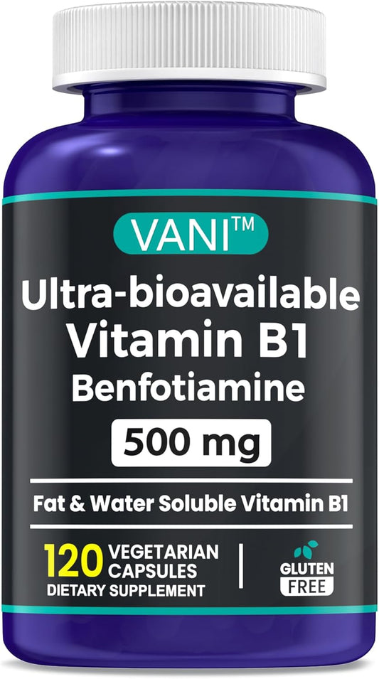 VANI 2 in 1 Enhanced Formula: Vitamin B1 with Benfotiamine 500mg - Fat Soluble Supplement - 120 Capsules
