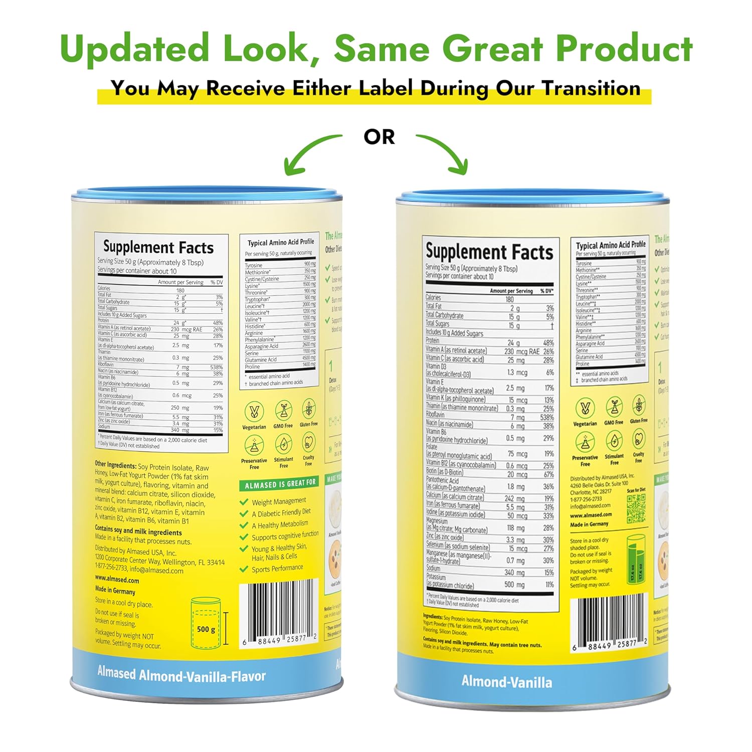 Vanilla Almased Meal Replacement Shake - High Protein Low-Glycemic Powder for Weight Management - 17.6 oz - 1 Pack