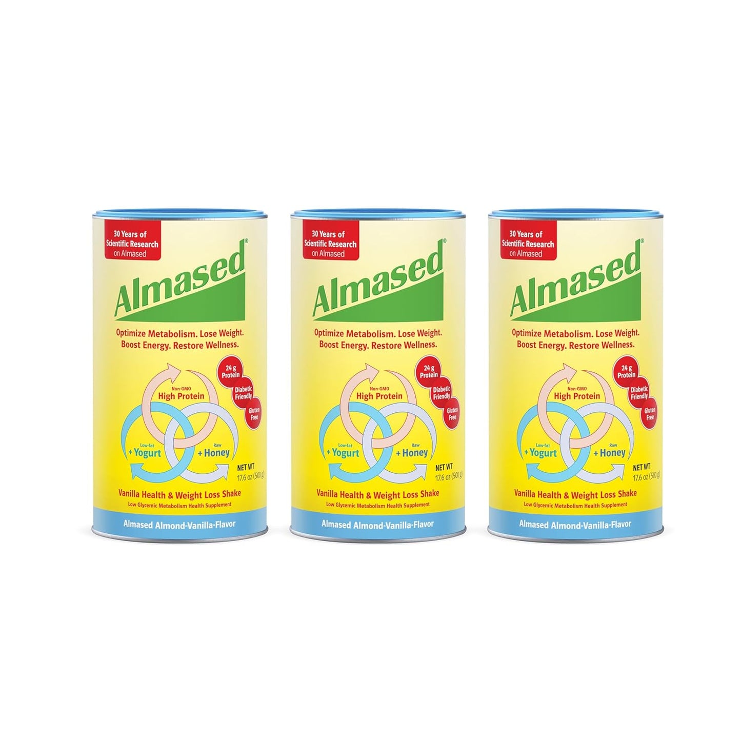 Vanilla Almased Meal Replacement Shake - Low-Glycemic Plant-Based Protein Powder - Weight Management Support - 17.6 oz - 3 Pack