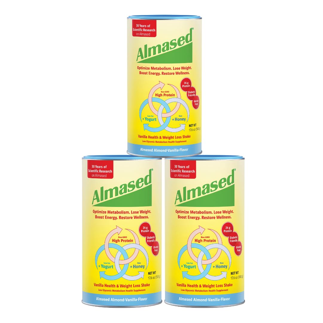 Vanilla Almased Meal Replacement Shake 3-Pack - Low-Glycemic Plant Protein Powder for Weight Support - 17.6 oz (1.1 lb)