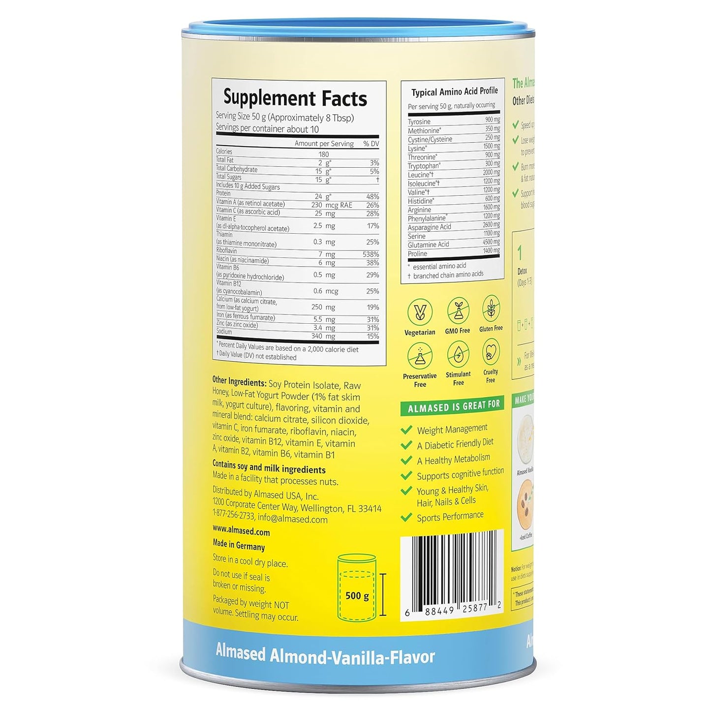 Vanilla Almased Meal Replacement Shake 3-Pack - Low-Glycemic Plant Protein Powder for Weight Support - 17.6 oz (1.1 lb)