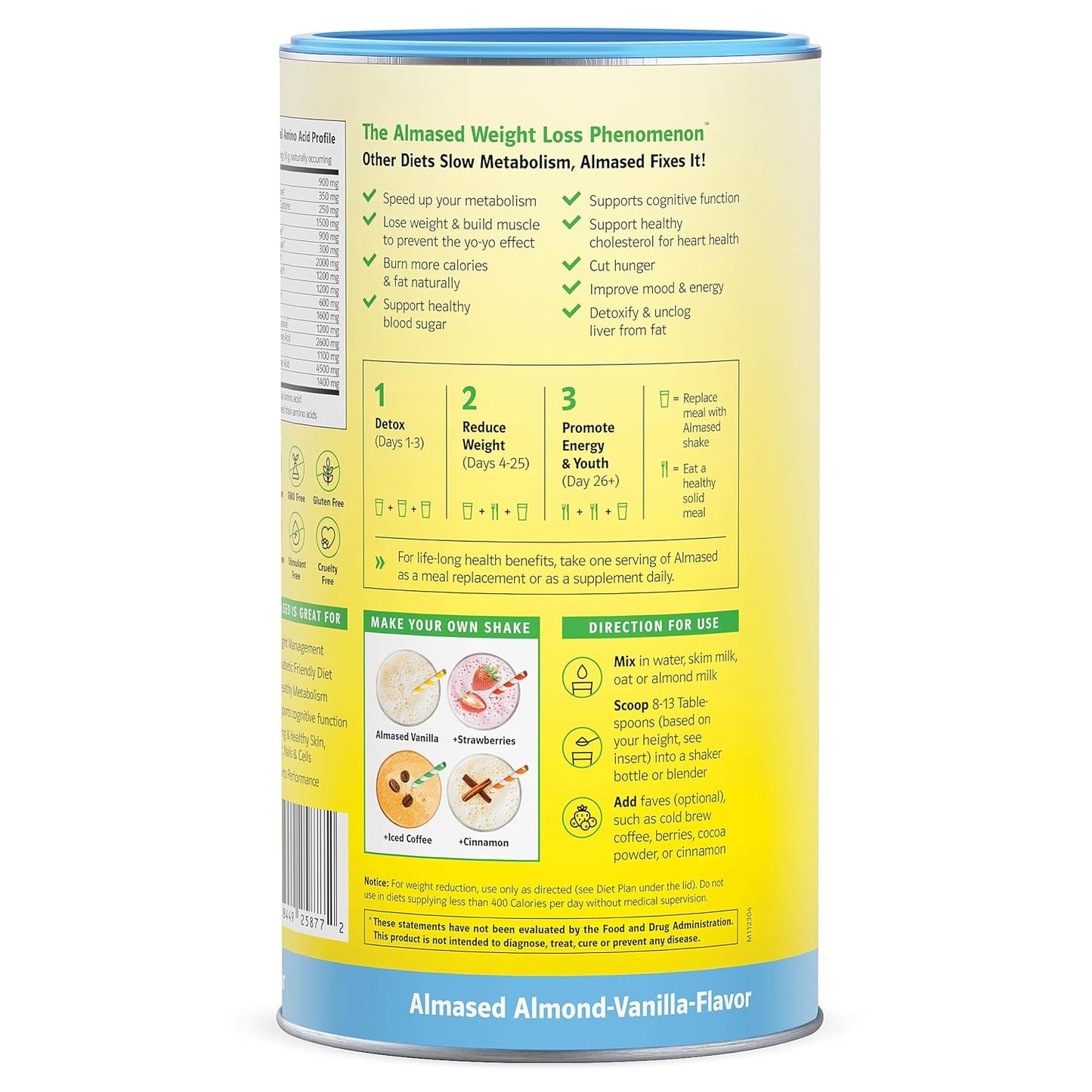 Vanilla Almased Meal Replacement Shake 3-Pack - Low-Glycemic Plant Protein Powder for Weight Support - 17.6 oz (1.1 lb)
