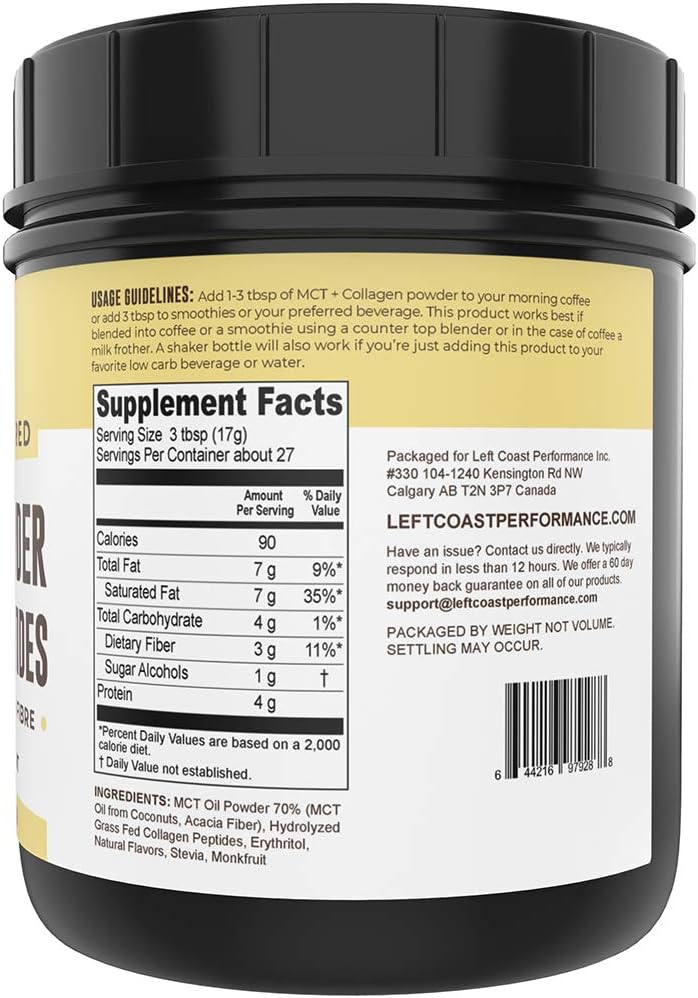 Vanilla and Unflavored MCT Collagen Powder for Keto Diet by Left Coast Performance