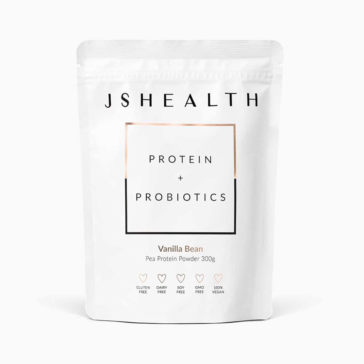 Vanilla Bean Flavored Vegan Pea Protein Powder with Probiotics - 300g, Gluten Free, Non GMO - Plant Based Protein Drink Mix