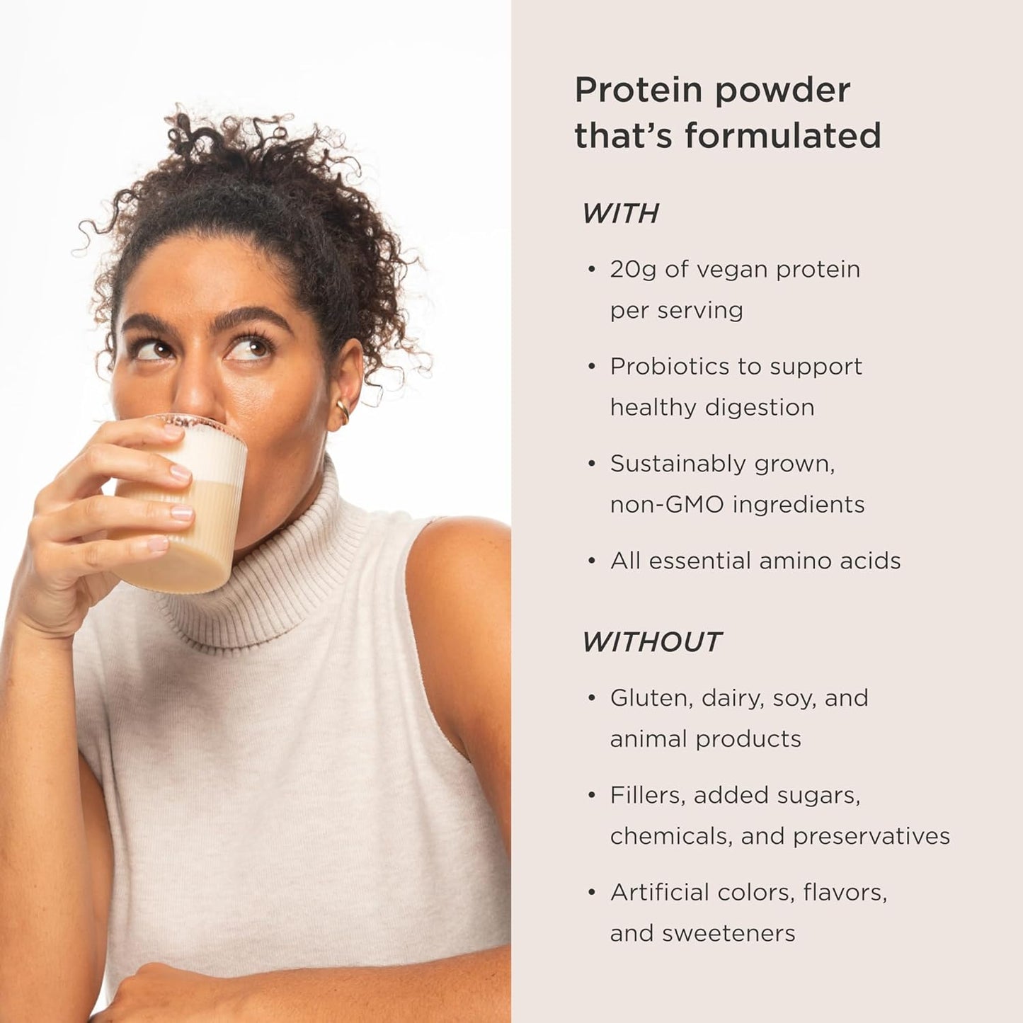 Vanilla Bean Flavored Vegan Pea Protein Powder with Probiotics - 300g, Gluten Free, Non GMO - Plant Based Protein Drink Mix