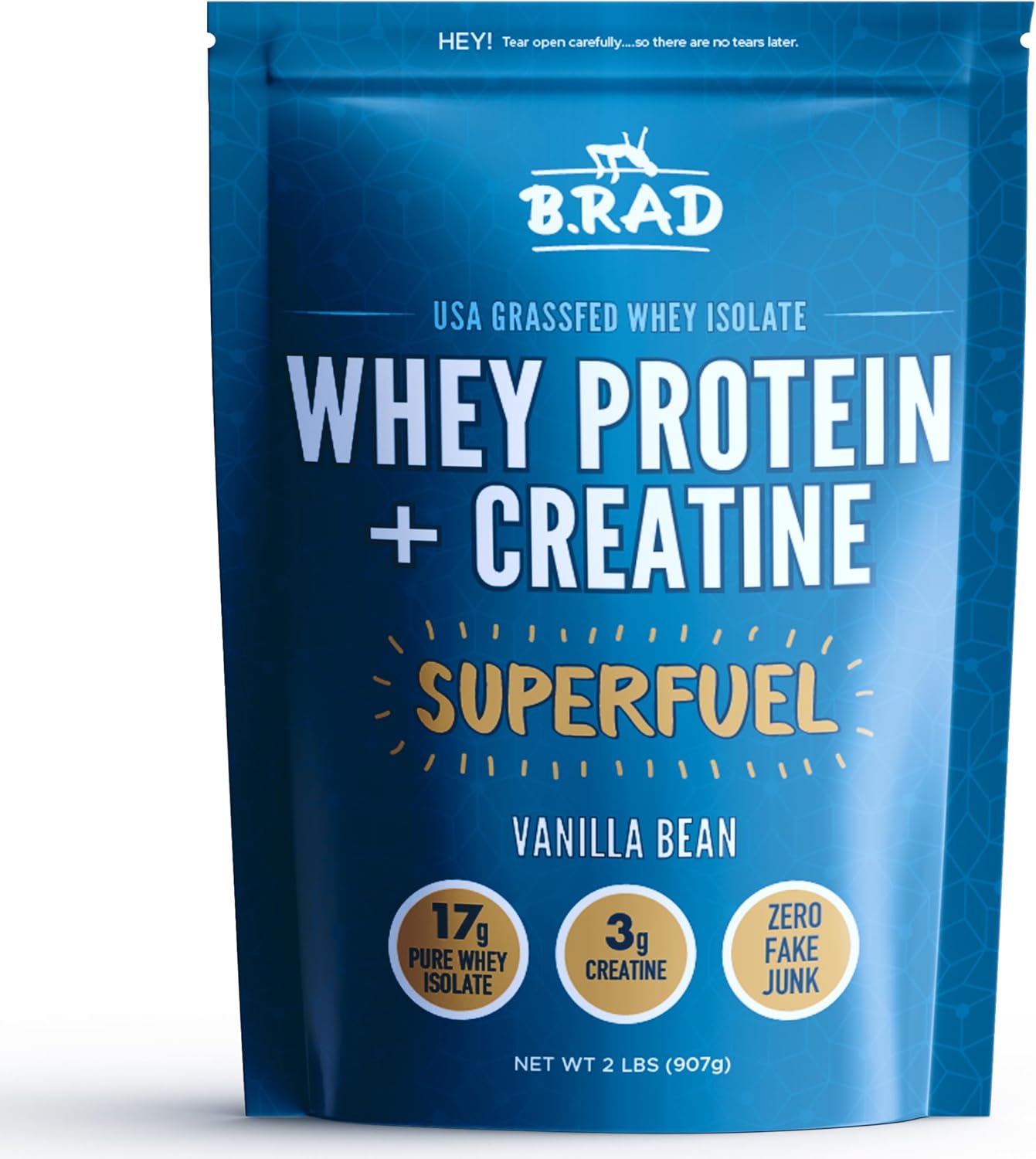 Vanilla Bean Grass-Fed Whey Protein Isolate Powder with Creatine | All-Natural Superfuel | 100% USA-Sourced | 2 Pounds