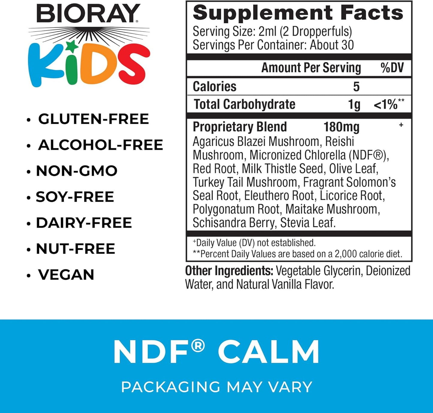 Vanilla BIORAY Kids NDF Calm - Liver Support & Toxin Removal - 2 fl oz - Non-GMO, Vegan, Gluten Free - 1-2 Month Supply