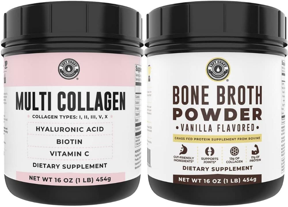 Vanilla Bone Broth & Multi Collagen Powder for Joint, Hair, Skin, Nails Support by Left Coast Performance