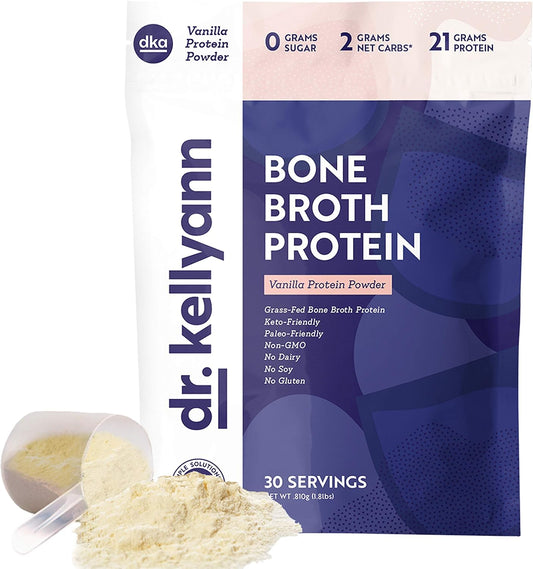 Vanilla Bone Broth Protein Powder - 30 Servings, 21g Protein, Grass-Fed Collagen, Sugar-Free, Keto & Paleo-Friendly