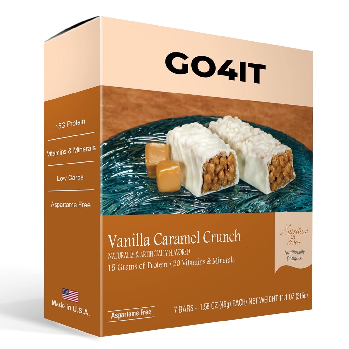 Vanilla Caramel Crunch High Protein Health Meal Replacement Bar, Keto-Friendly, Low Calories, High Fiber, On-the-Go - 7 Bars