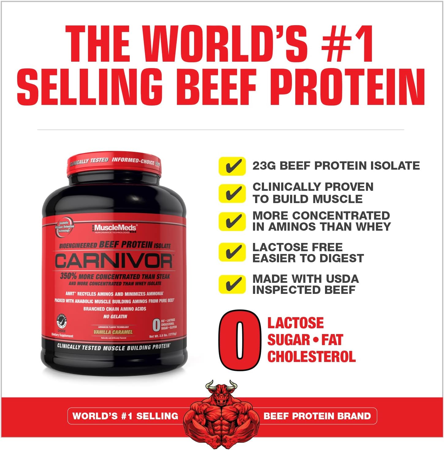 Vanilla Caramel MuscleMeds Carnivor Beef Protein Isolate, 3.9 lbs