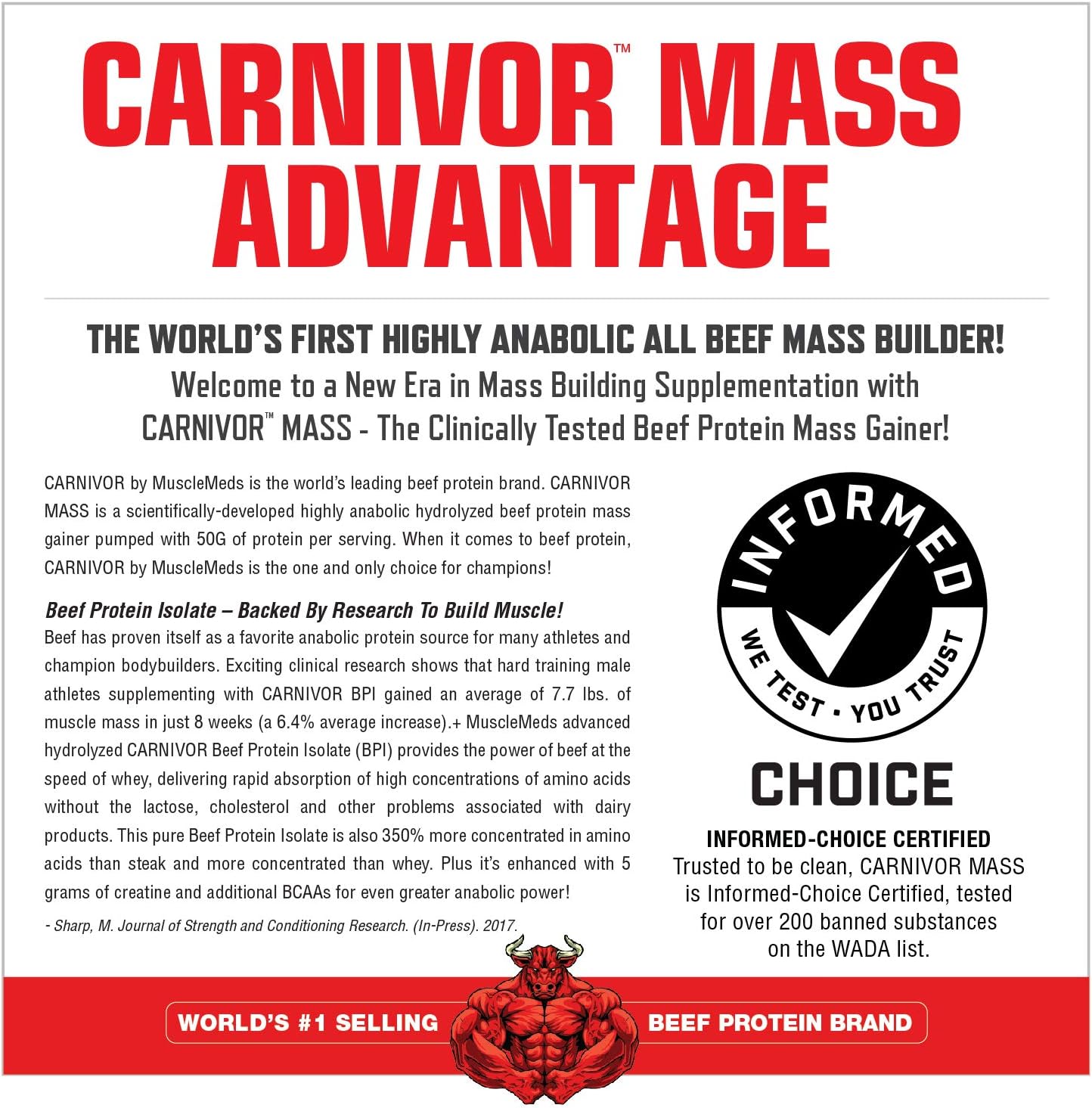 Vanilla Caramel MuscleMeds Carnivor Mass Beef Protein Gainer - 10 Pounds