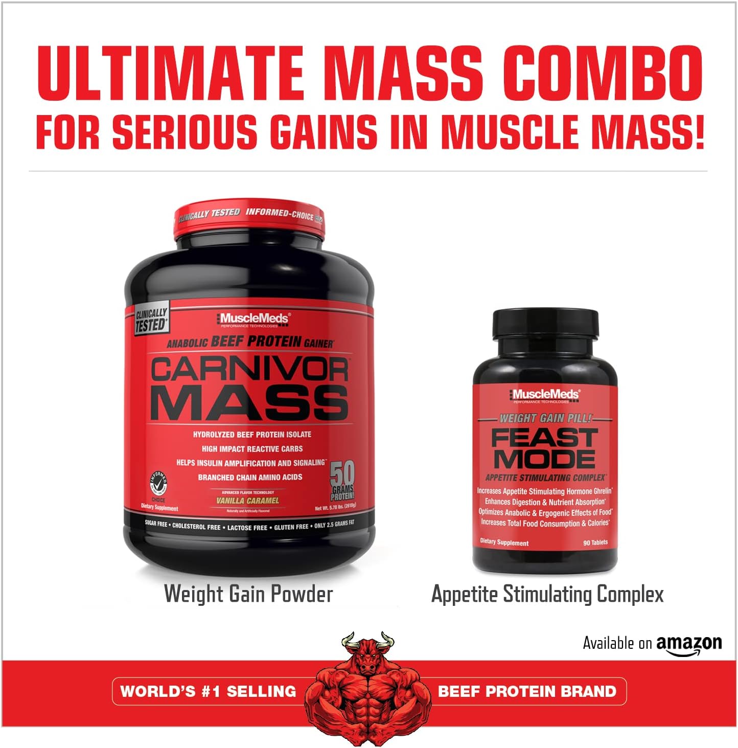 Vanilla Caramel MuscleMeds Carnivor Mass Diet Supplement - 5.78 Pound