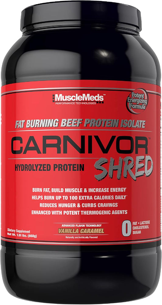Vanilla Caramel MuscleMeds Carnivor Shred: Fat Burning Hydrolized Beef Protein Isolate - 2lb, 28 Servings