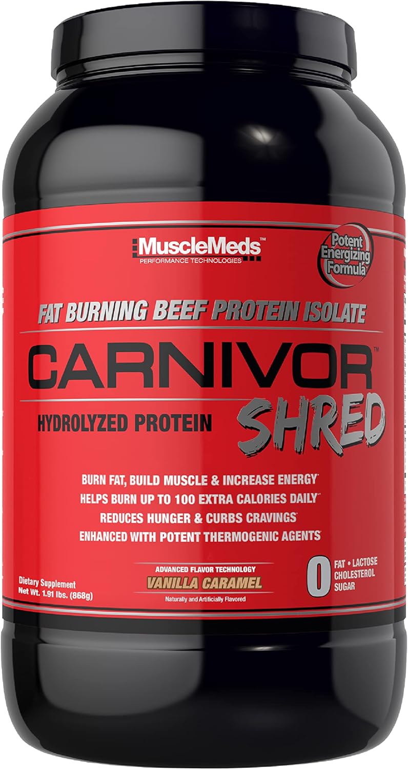 Vanilla Caramel MuscleMeds Carnivor Shred: Fat Burning Hydrolized Beef Protein Isolate - 2lb, 28 Servings