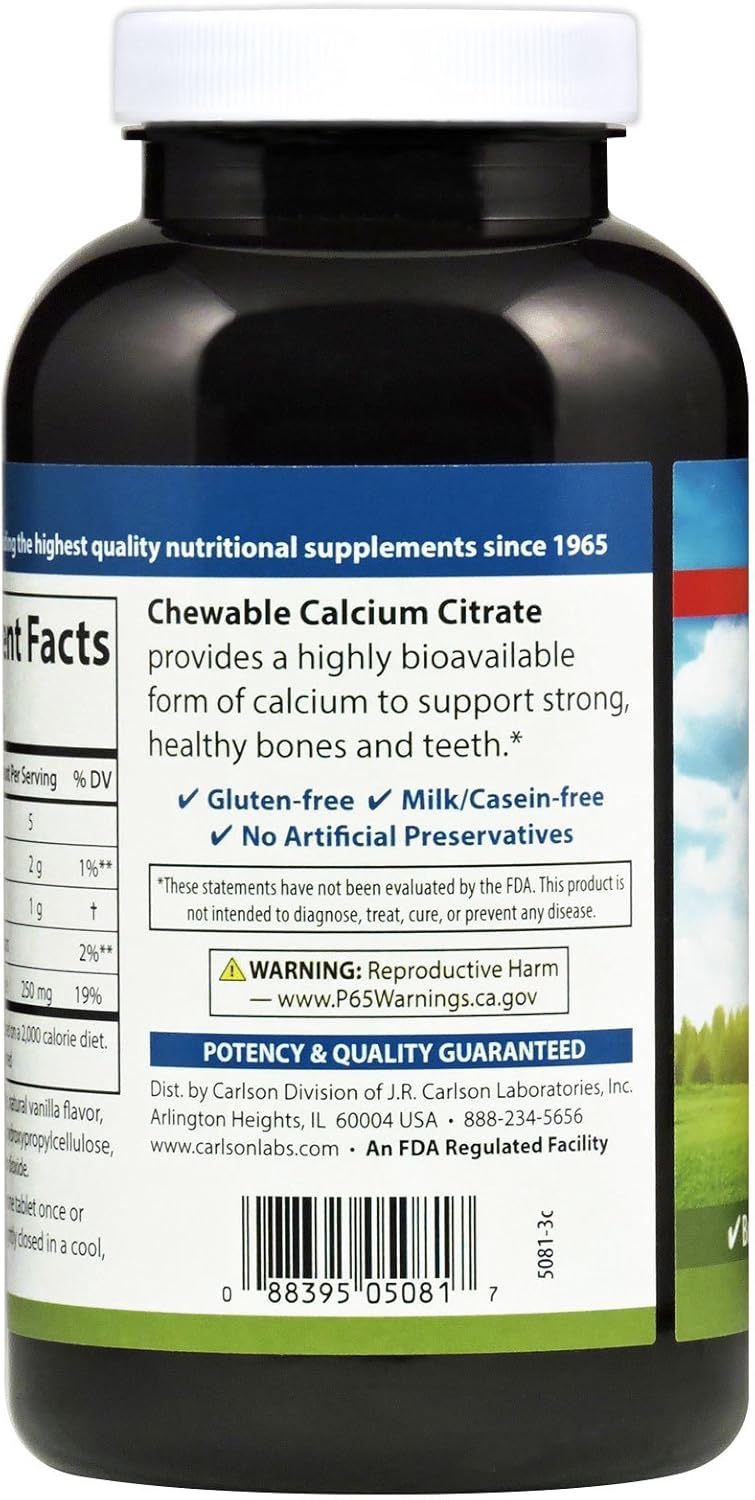 Vanilla Carlson Chewable Calcium Citrate Tablets - 250 mg, 120 Count