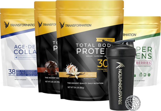 Vanilla & Chocolate Protein Powder with Super Greens and Collagen Peptides - Performance Shaker Included