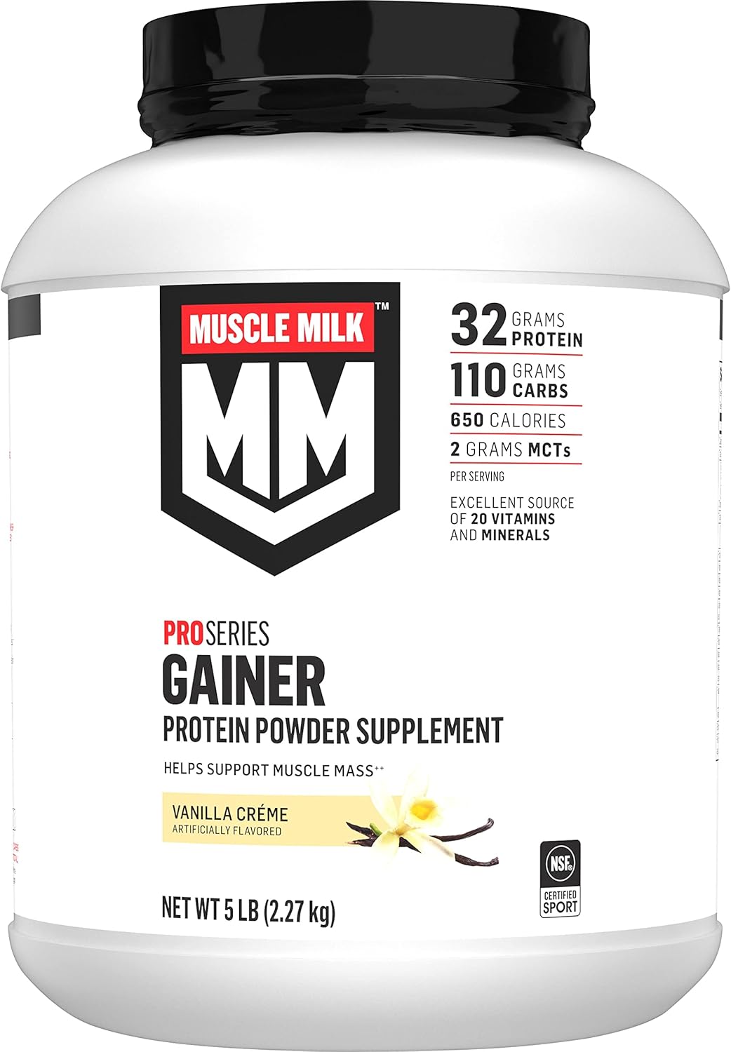 Vanilla Creme Muscle Milk Gainer Protein Powder - 32g Protein - 5 Pound Canister