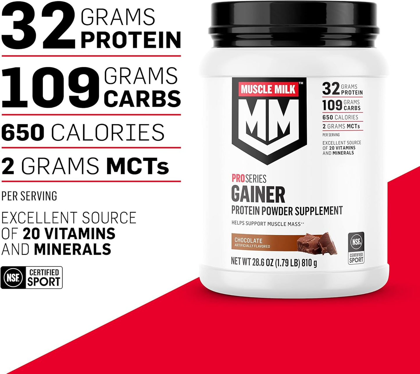 Vanilla Creme Muscle Milk Gainer Protein Powder - 32g Protein - 5 Pound Canister