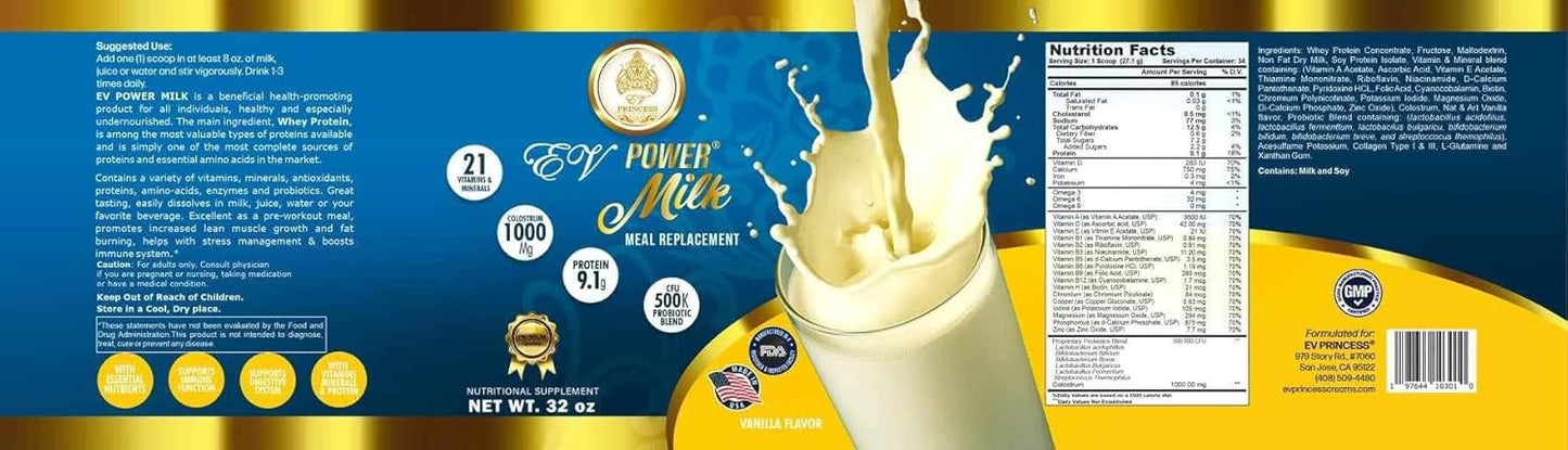 Vanilla EV Princess Meal Replacement Shake - 34 Servings - With 21 Vitamins, Whey Protein, and Probiotics - Ideal for Men and Women