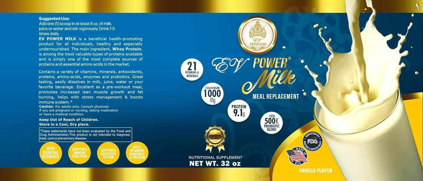 Vanilla EV Princess Meal Replacement Shake - 34 Servings - With 21 Vitamins, Whey Protein, and Probiotics - Ideal for Men and Women