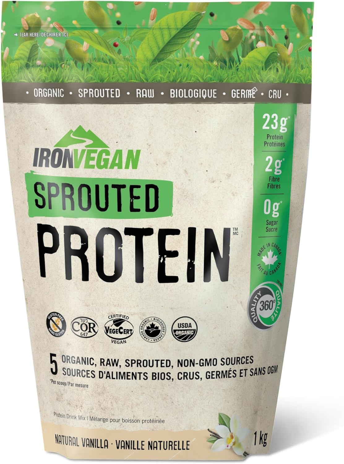 Vanilla-flavored IRONVEGAN Sprouted Protein Powder - 1000 Grams