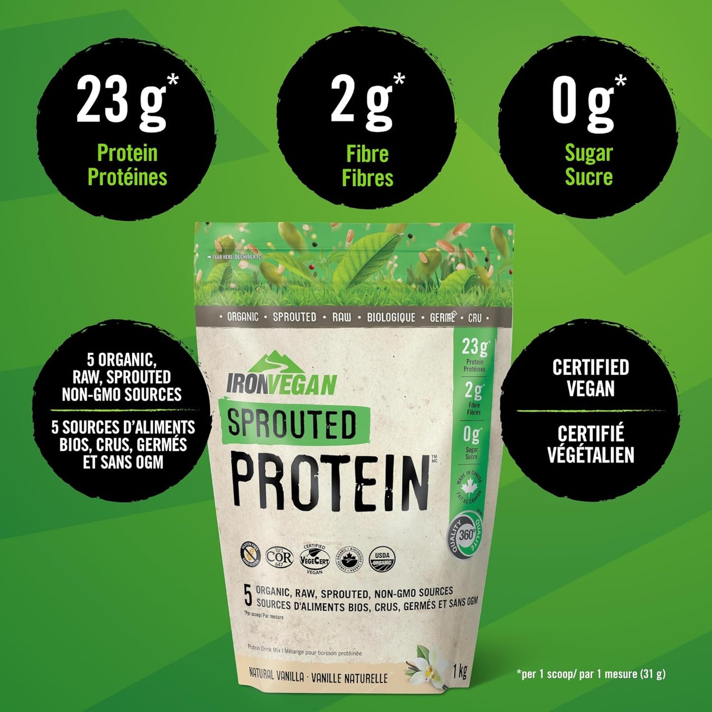 Vanilla-flavored IRONVEGAN Sprouted Protein Powder - 1000 Grams