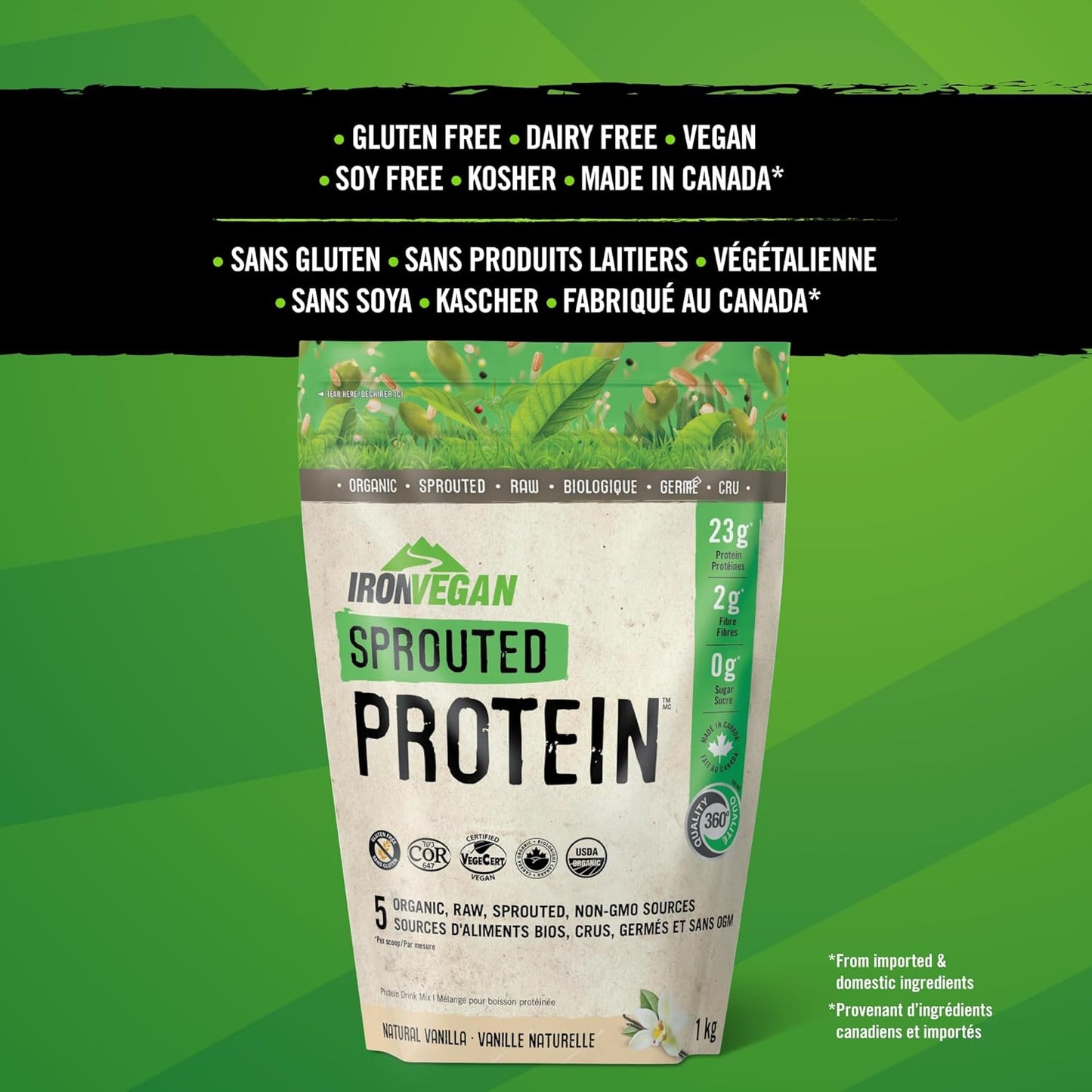 Vanilla-flavored IRONVEGAN Sprouted Protein Powder - 1000 Grams