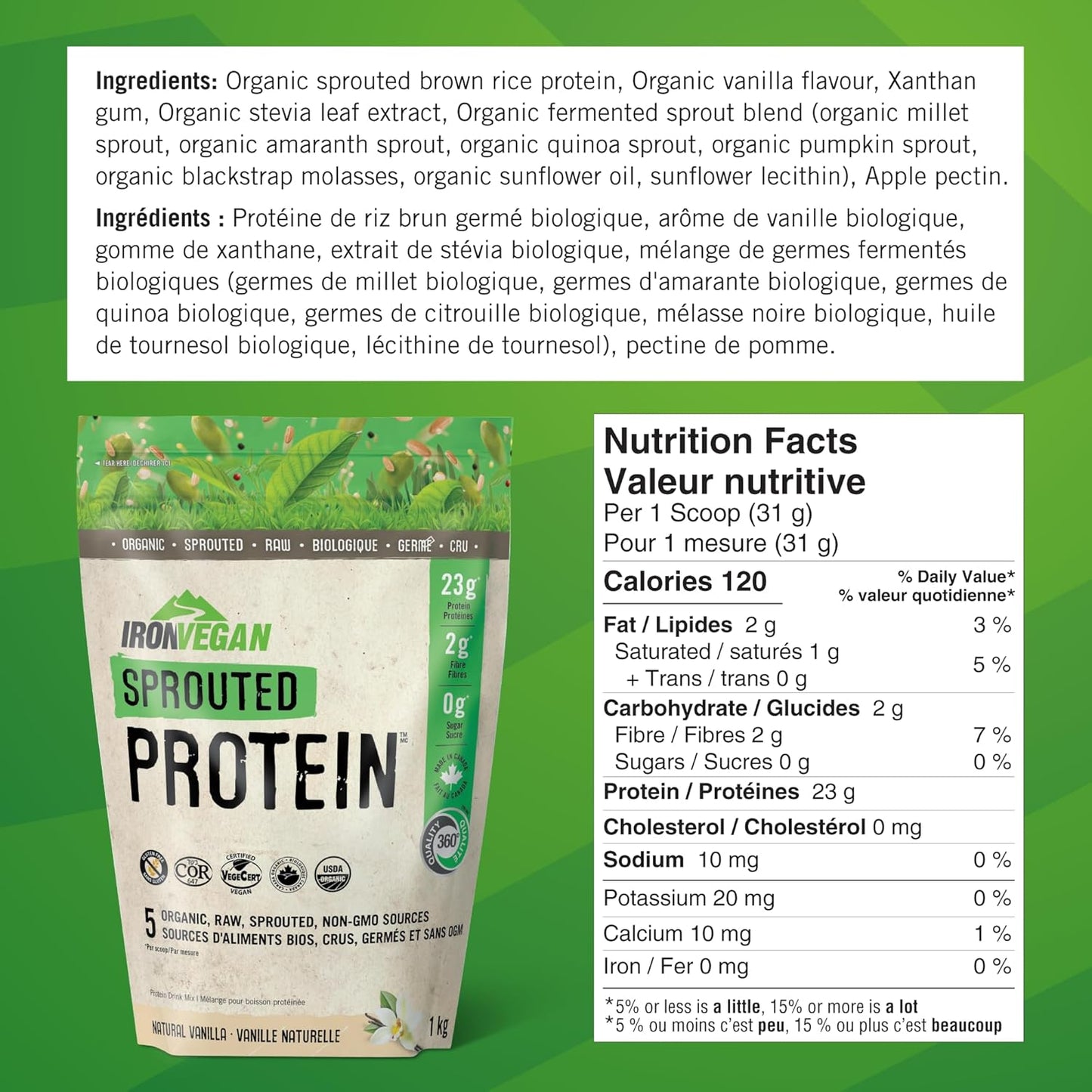 Vanilla-flavored IRONVEGAN Sprouted Protein Powder - 1000 Grams