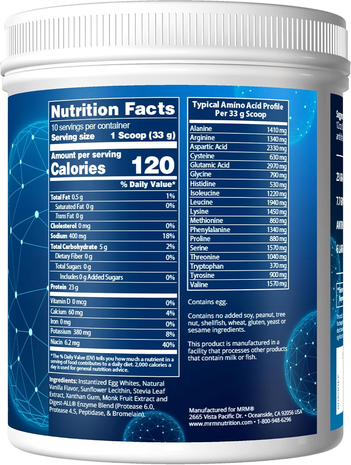 Vanilla Flavored MRM Nutrition Egg White Protein Powder - 23g Fat-Free Protein with Digestive Enzymes - Clinically Tested - 10 Servings