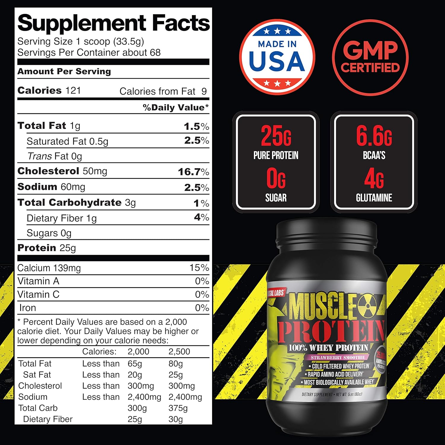 Vanilla Flavored Muscle Whey Protein Blend - 15 lbs - Cold Filtered - 25g Protein - 6.6g BCAAs - Colossal Labs