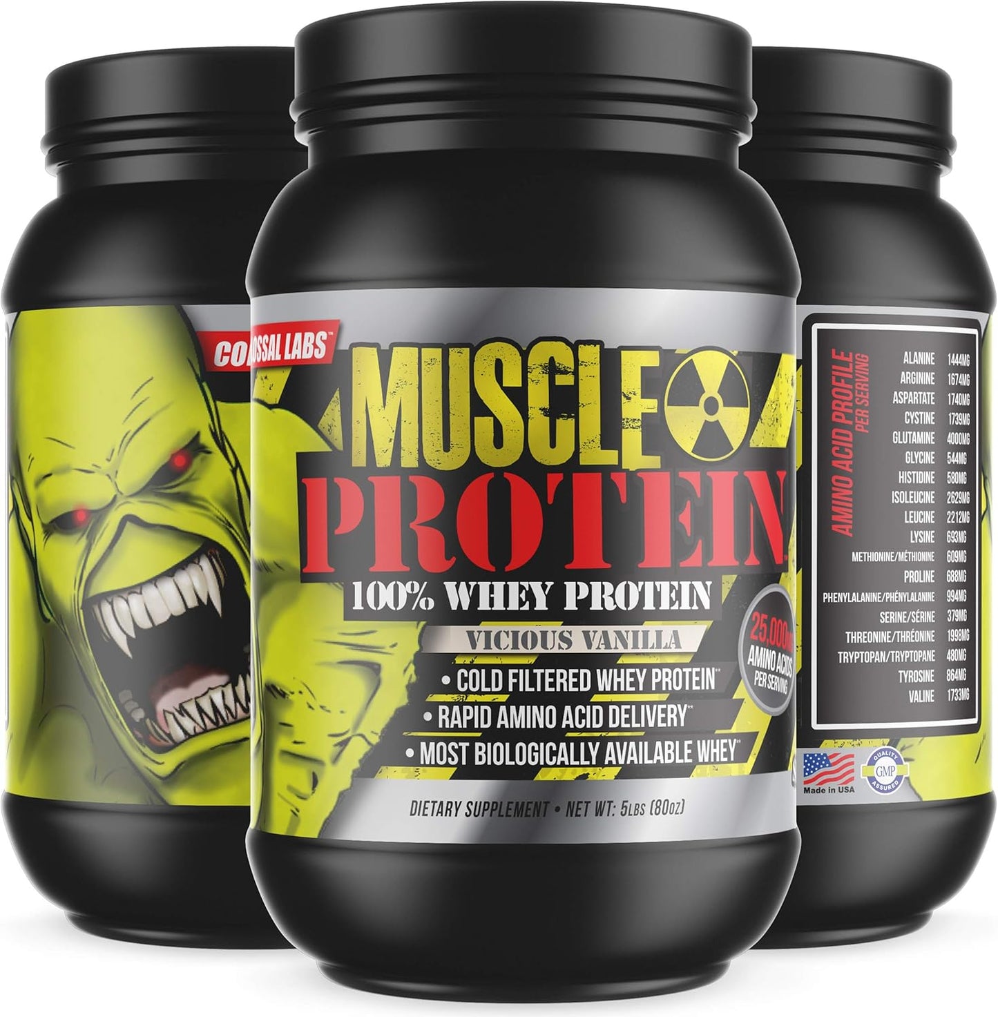 Vanilla Flavored Muscle Whey Protein Blend - 15 lbs - Cold Filtered - 25g Protein - 6.6g BCAAs - Colossal Labs