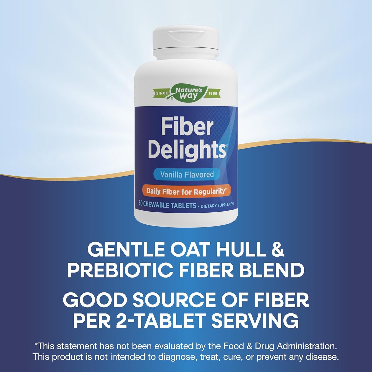 Vanilla Flavored Nature's Way Fiber Delights Chewable Tablets for Daily Regularity - 60 Count