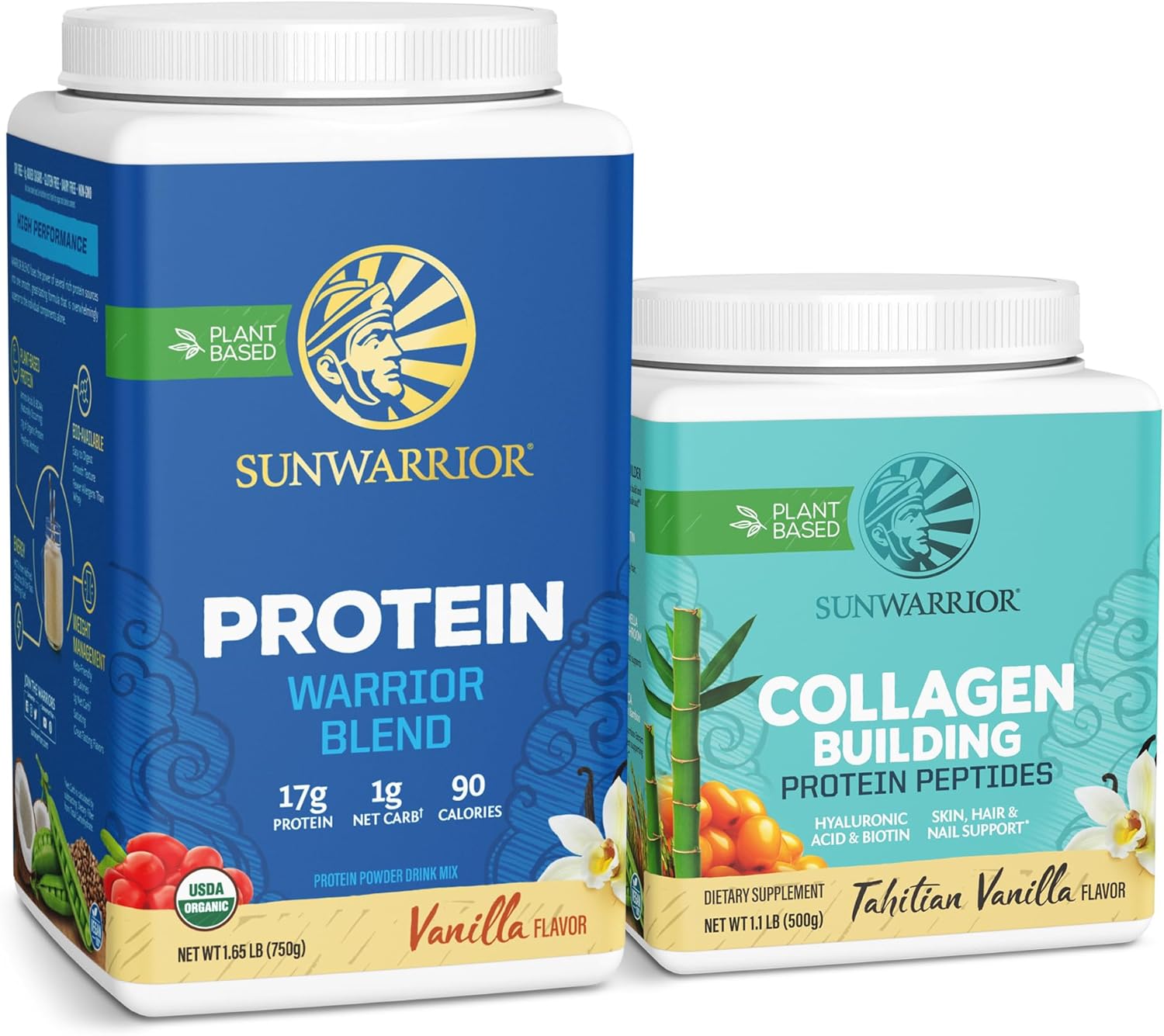 Vanilla Flavored Plant-Based Protein Powder & Collagen Peptide Powder Bundle - 30 Servings Protein Powder + 20 Servings Collagen Peptide Powder