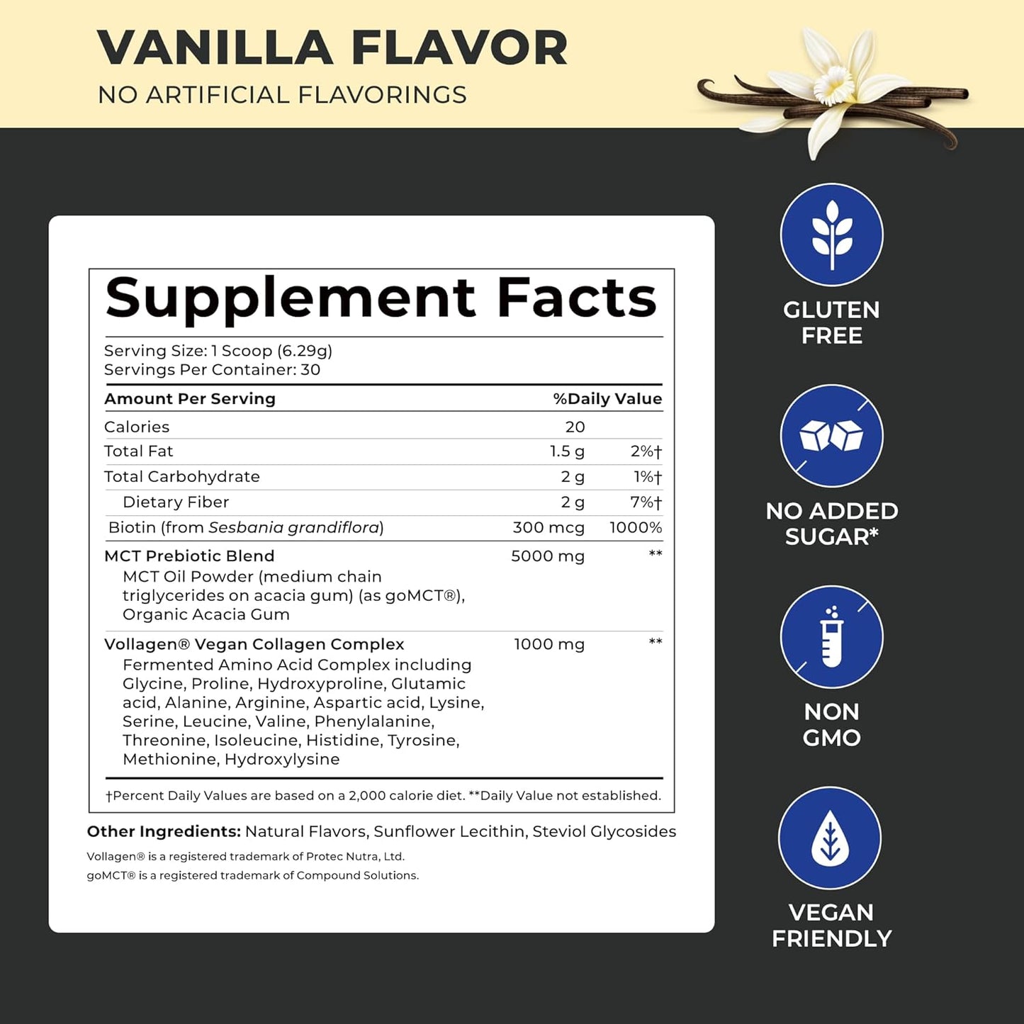 Vanilla Flavored POWERLIFE Power Life® Peak MCT Powder with Plant-Based Collagen & Biotin - 30 Servings