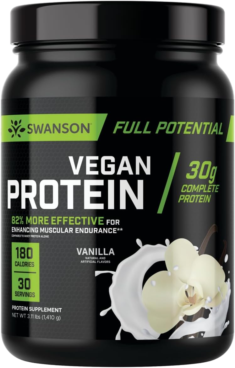 Vanilla Flavored Swanson Full Potential Vegan Protein Powder - 30g, Ideal for Muscle Building and Recovery