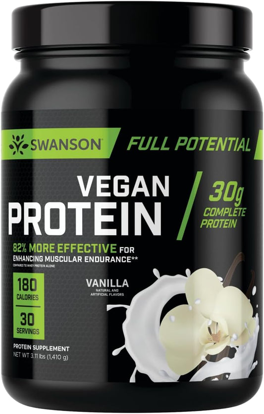 Vanilla Flavored Swanson Full Potential Vegan Protein Powder - 30g, Ideal for Muscle Building and Recovery