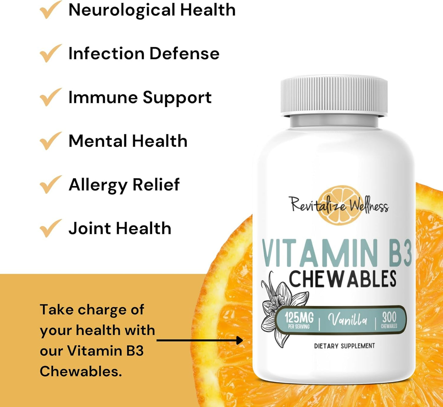 Vanilla Flavored Vitamin B3 Chewables - 125 mg per Serving - 300 Servings for Revitalized Wellness