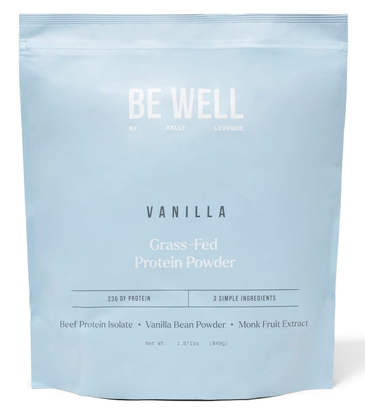 Vanilla Grass-Fed Beef Protein Powder by Kelly LeVeque: 23g Protein, 0 Carbs, 9 Amino Acids, 3 Ingredients - 30 Servings, 1.87lb