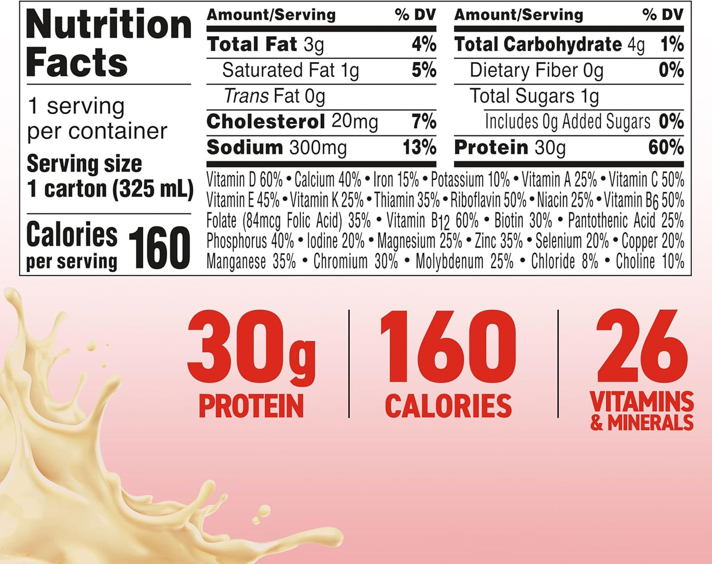 Vanilla High Protein Shake - Ready to Drink Nutritional Drink for Muscle Recovery - 30g Protein, 26 Vitamins & Minerals, 1g Sugar - 11 fl oz (Pack of 18)