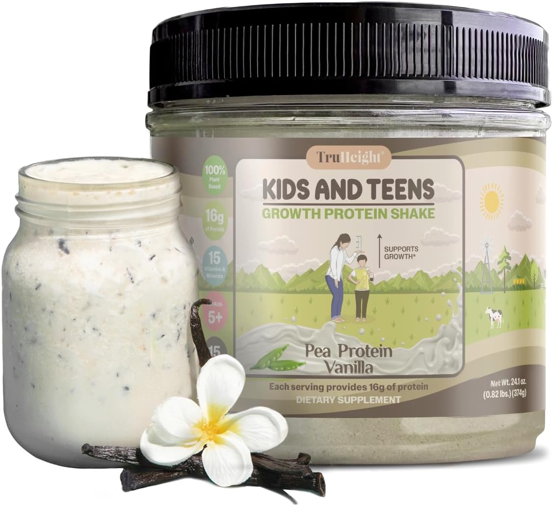 Vanilla Ice Cream Flavored TruHeight Growth Protein Shake - Natural Protein Powder for Kids & Teens (Ages 5+) - Pediatrician-Approved Formula with Vitamins & Minerals