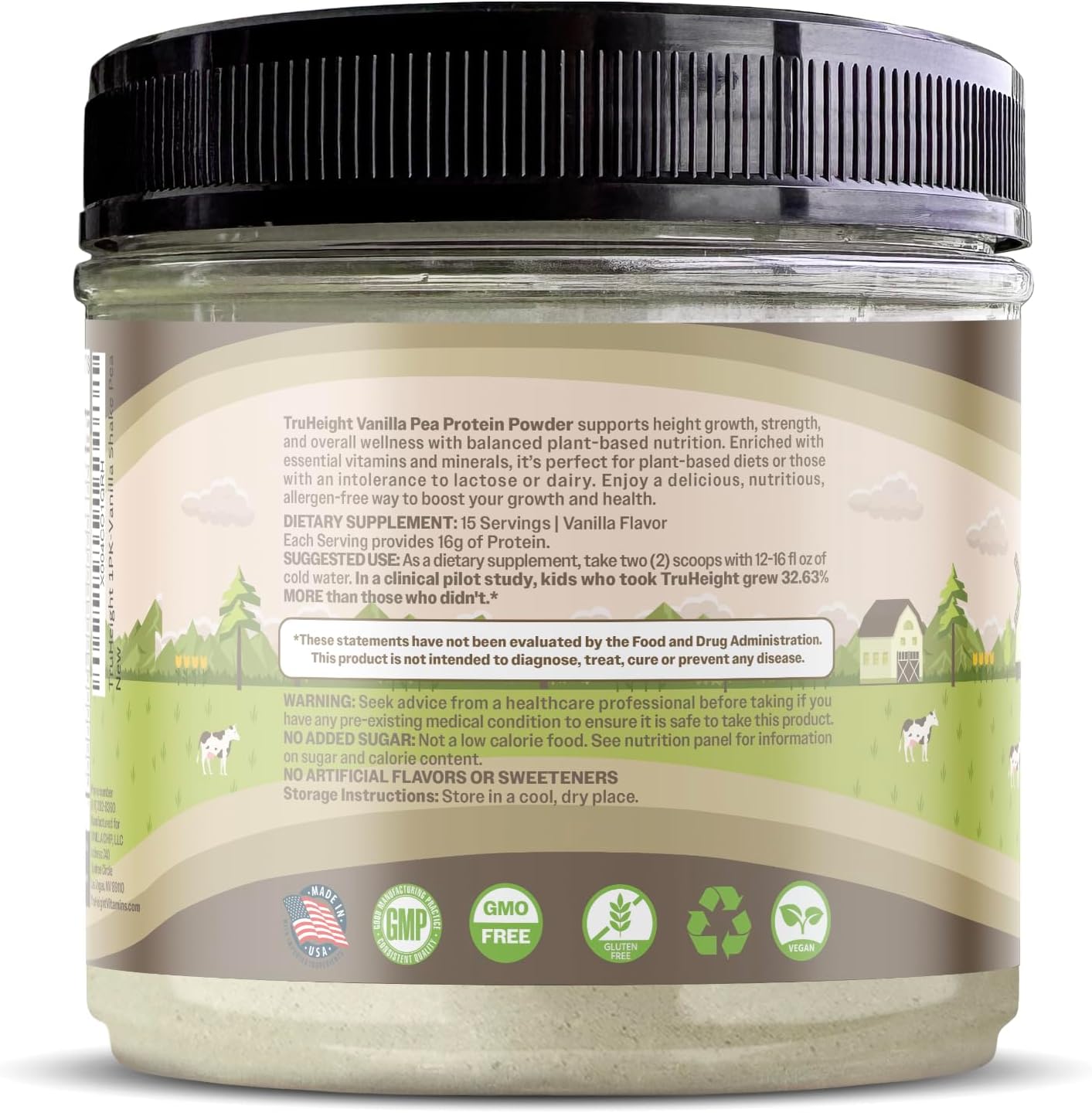 Vanilla Ice Cream Flavored TruHeight Growth Protein Shake - Natural Protein Powder for Kids & Teens (Ages 5+) - Pediatrician-Approved Formula with Vitamins & Minerals