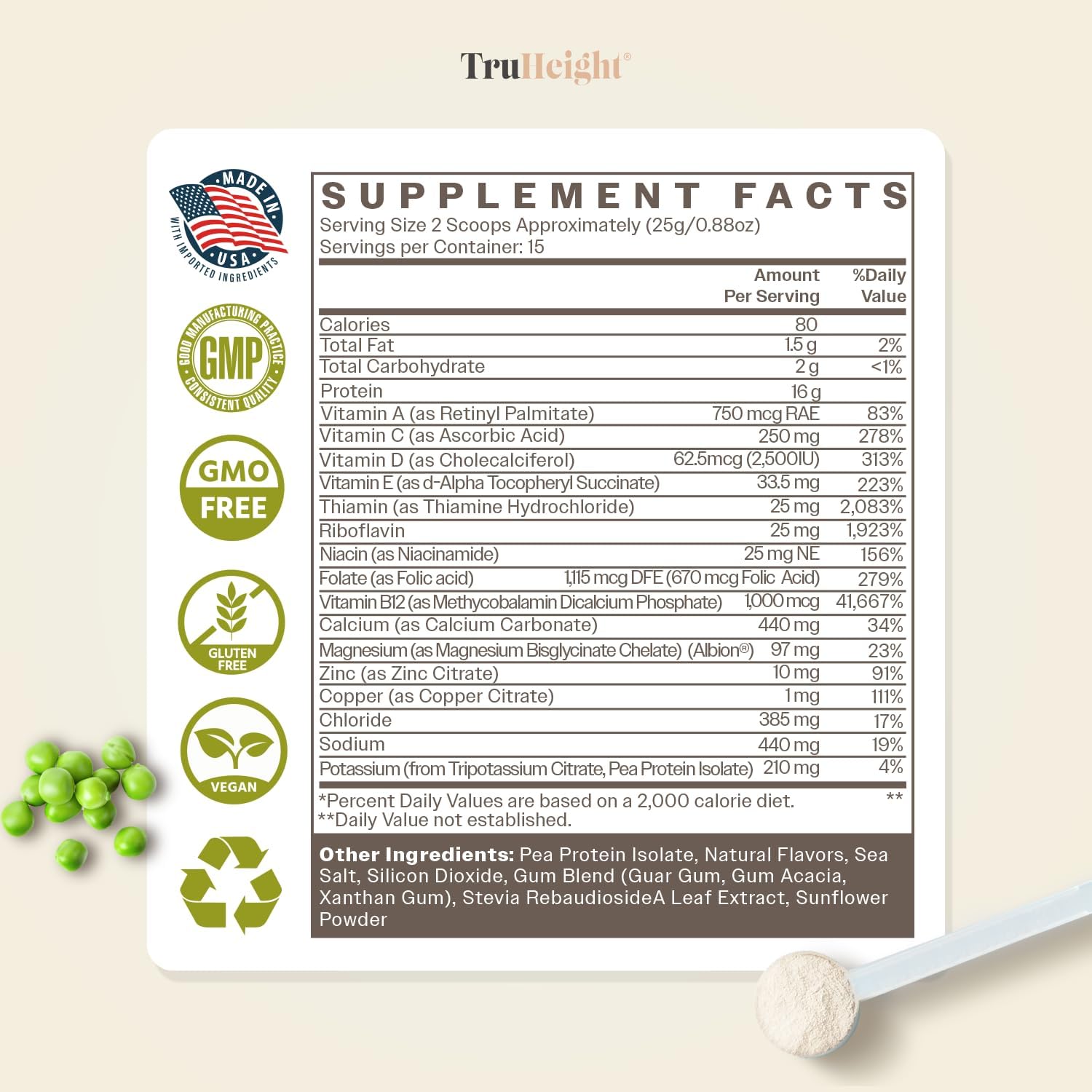 Vanilla Ice Cream Flavored TruHeight Growth Protein Shake - Natural Protein Powder for Kids & Teens (Ages 5+) - Pediatrician-Approved Formula with Vitamins & Minerals