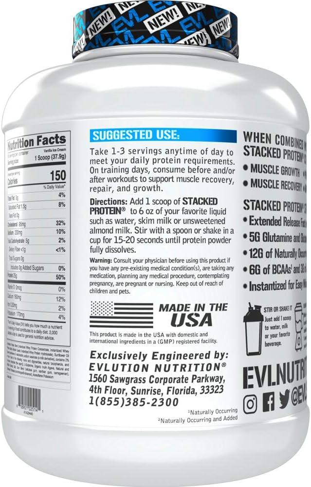 Vanilla Ice Cream Protein Powder with 25g Protein, 6g BCAAs, 5g Glutamine - 5 LB