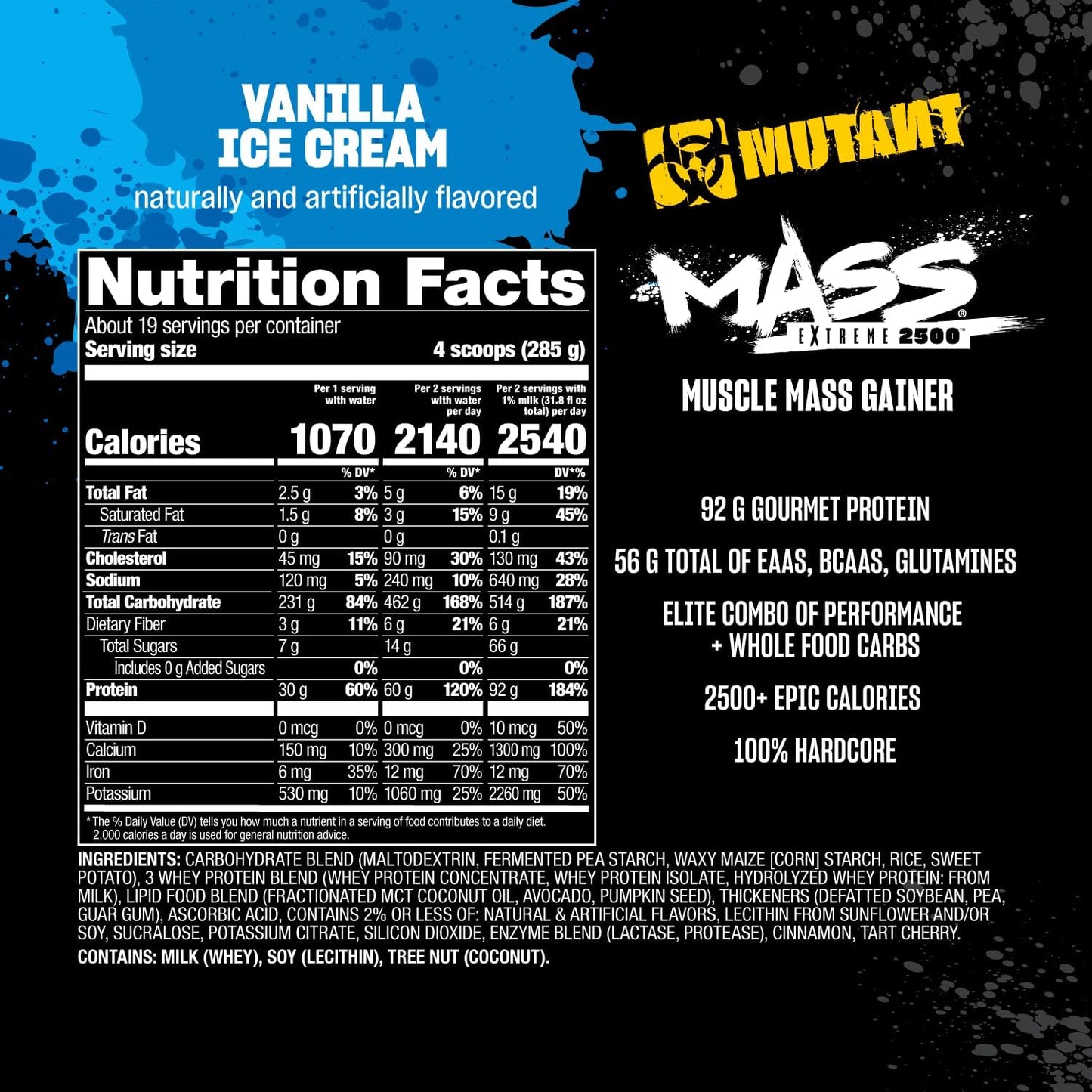 Vanilla Ice Cream Whey Protein Powder for Muscle Growth - Mutant Mass Extreme Gainer with High-Density Clean Calories - 12 lbs