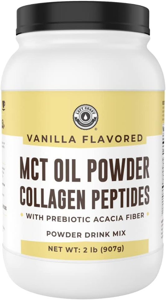 Vanilla Keto MCT Powder with Collagen and Prebiotic Fiber - Grass Fed, 0 Net Carb, Stevia Sweetened