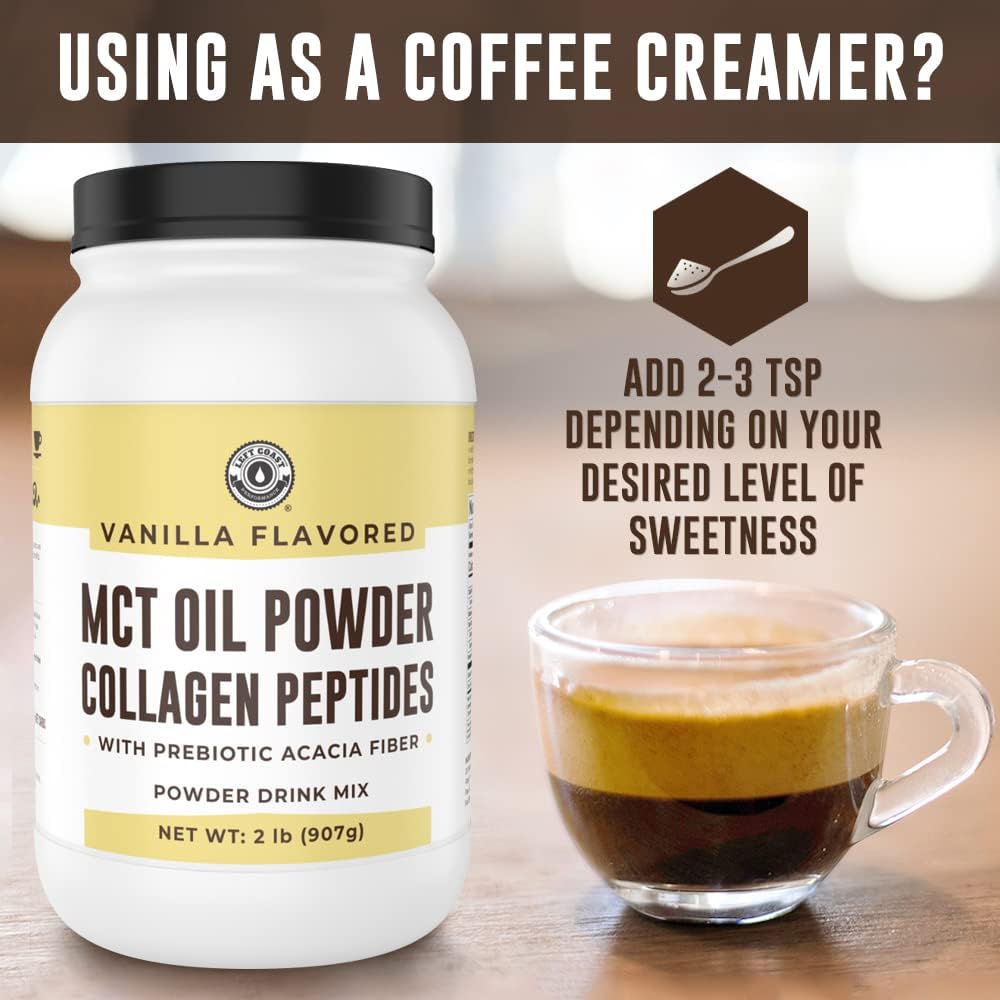 Vanilla Keto MCT Powder with Collagen and Prebiotic Fiber - Grass Fed, 0 Net Carb, Stevia Sweetened
