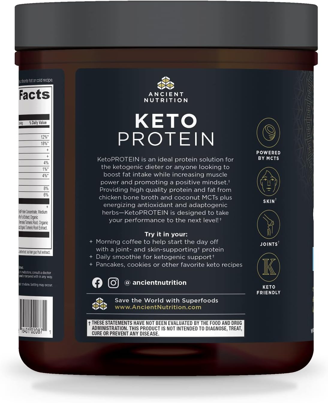 Vanilla Keto Protein Powder with Bone Broth & MCT Oil, 18g Protein, 11g Fat, Gluten Free - 17 Servings