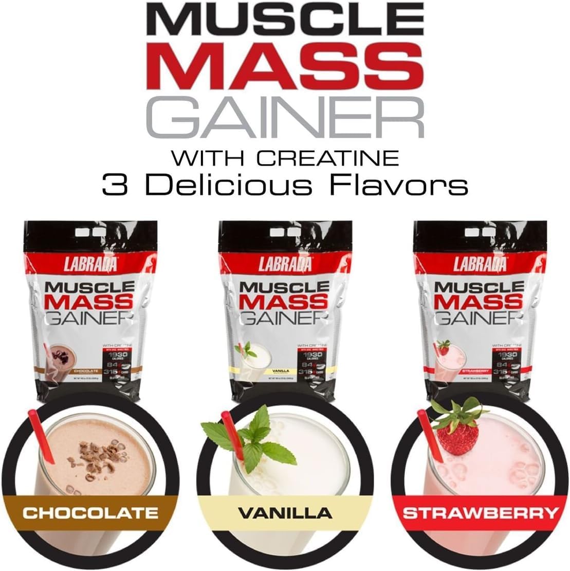 Vanilla Labrada Nutrition Muscle Mass Gainer - 12 Pound Bulk Size Supplement